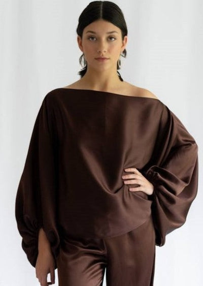 Chocolate brown Italian silk blouse 