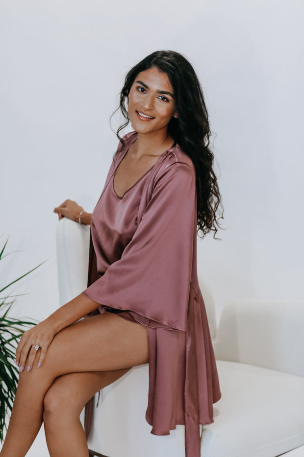 Purple luxury sustainable silk robe