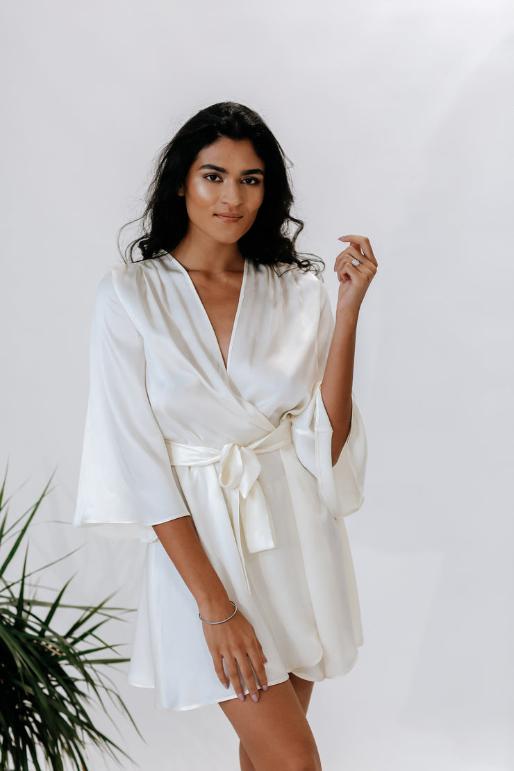 White luxury sustainable silk robe