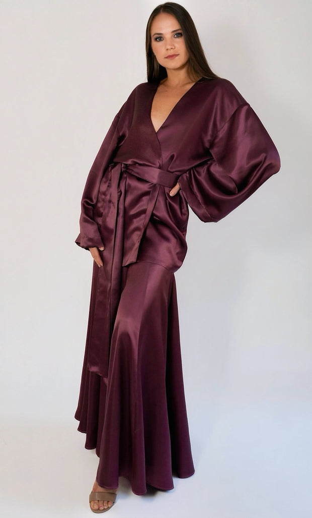 purple wine silk kimono blouse