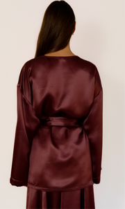 purple wine silk kimono blouse