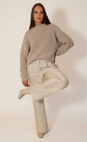 sustainable merino wool beige  sweater