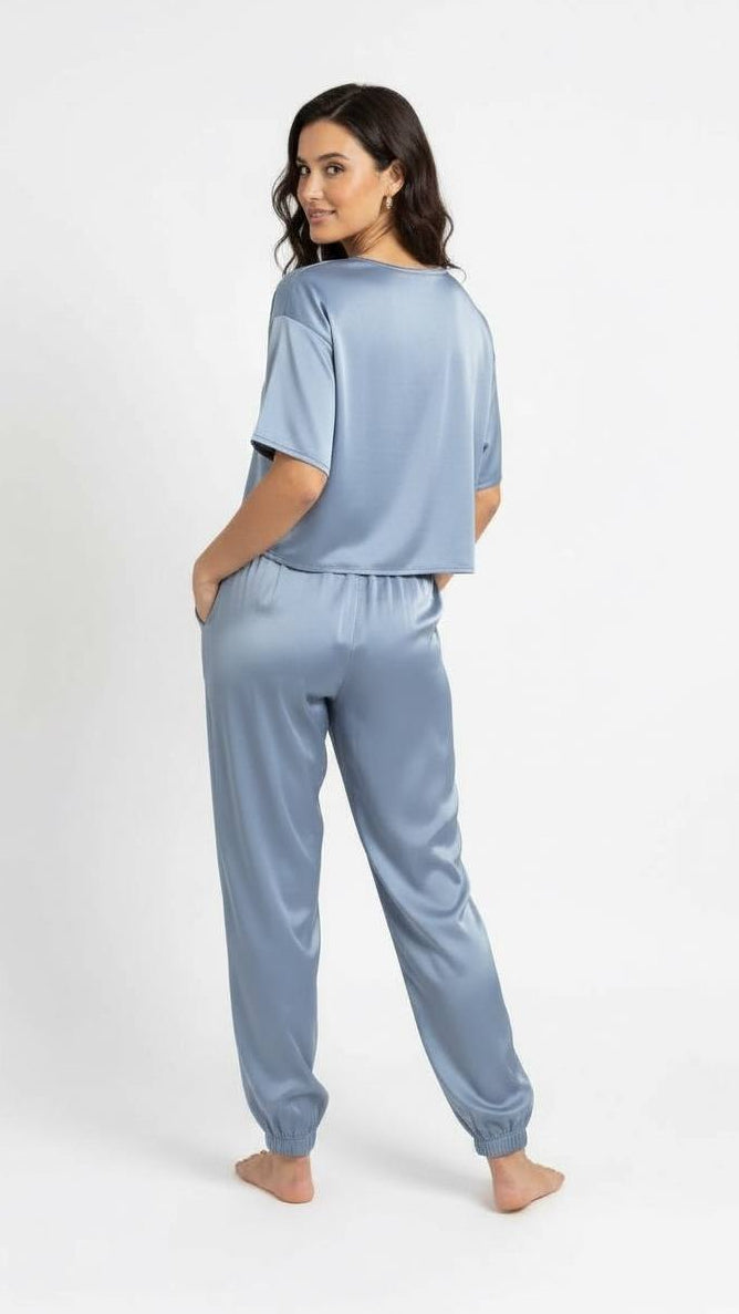 Washable Italian Silk Pajamas Set in Blue