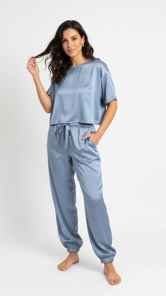 Washable Italian Silk Pajamas Set in Blue