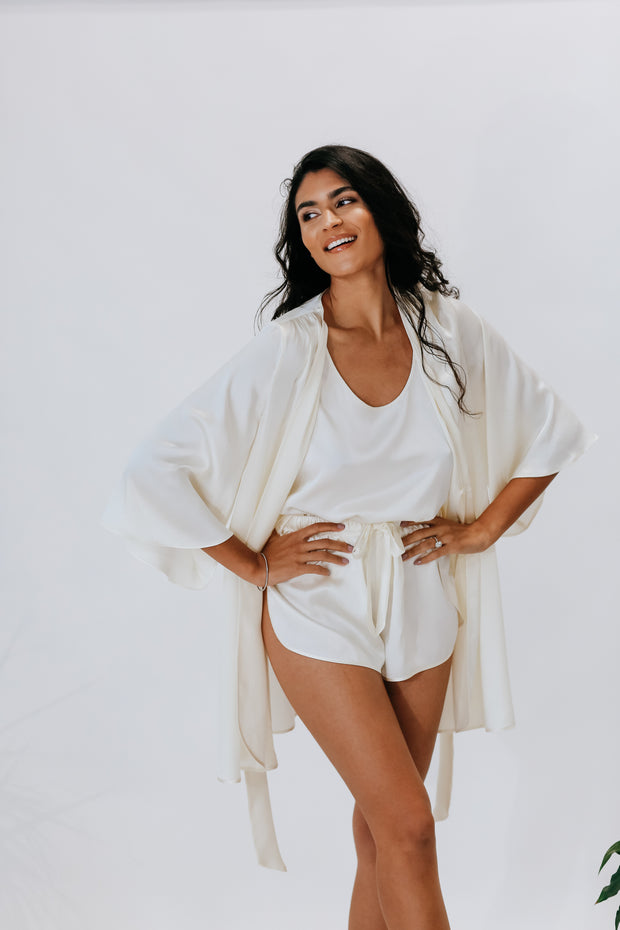 White Italian Silk Robe and Pajamas Set