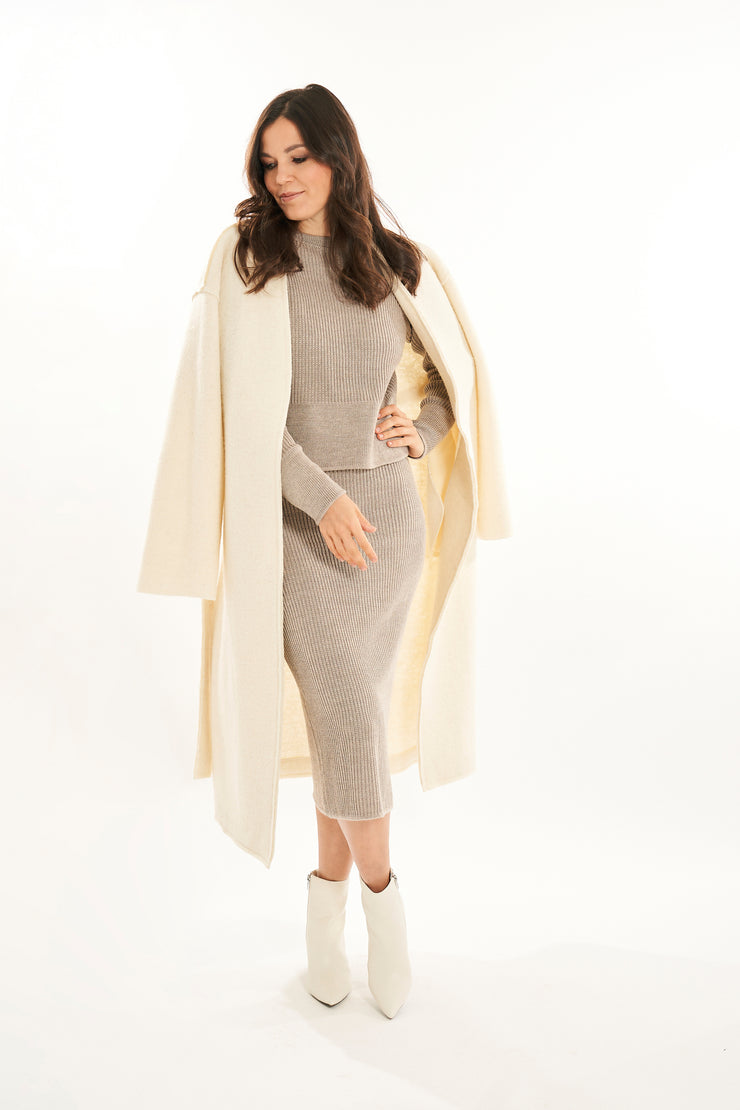 Beige Merino Wool Sweater and Skirt Set
